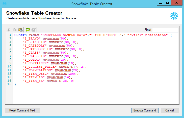 Snowflake Destination Table Creator